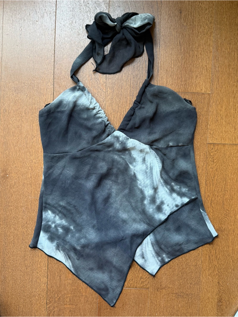 Y2K Halter Asymmetrical Top in Black and Gray